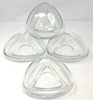 Set of 4 Vintage Clear Glass Triangular Relish Dishes Art Deco 7"